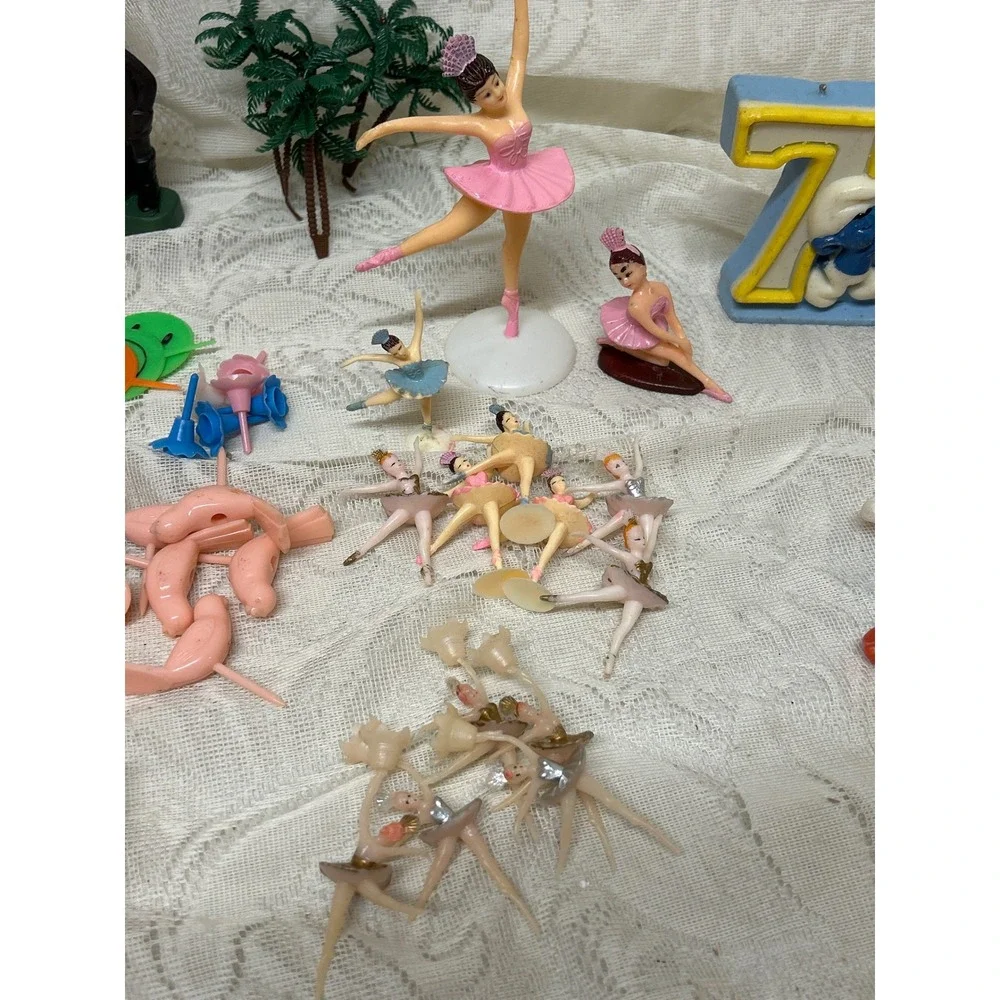 Vintage Cake Toppers and Candles Lot‎ 40+ Ballerina Fishing Birthday Party Decor